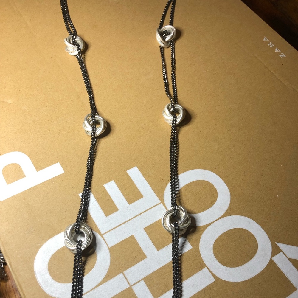 Long chain necklace white silver black